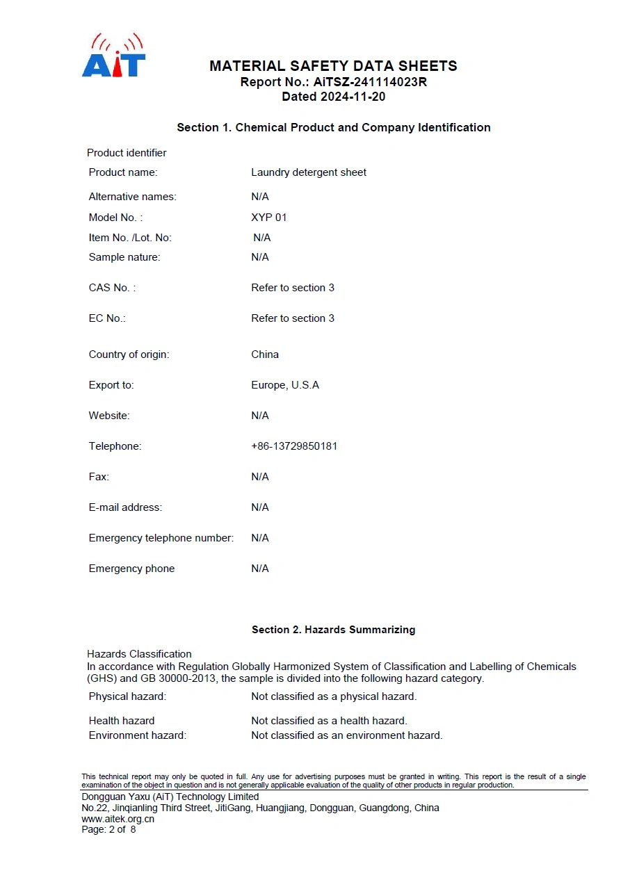 MSDS-Laundry Detergent Sheets